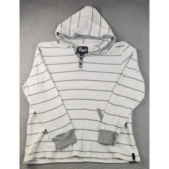 Vurt Other - Vurt Hoodie Men's Extra Large Y2K Striped White Gray Hooded Sweatshirt Skater